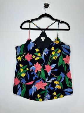 J.Crew Factory Floral Cami Black Spaghetti Strap Scalloped Tank Top Size 8